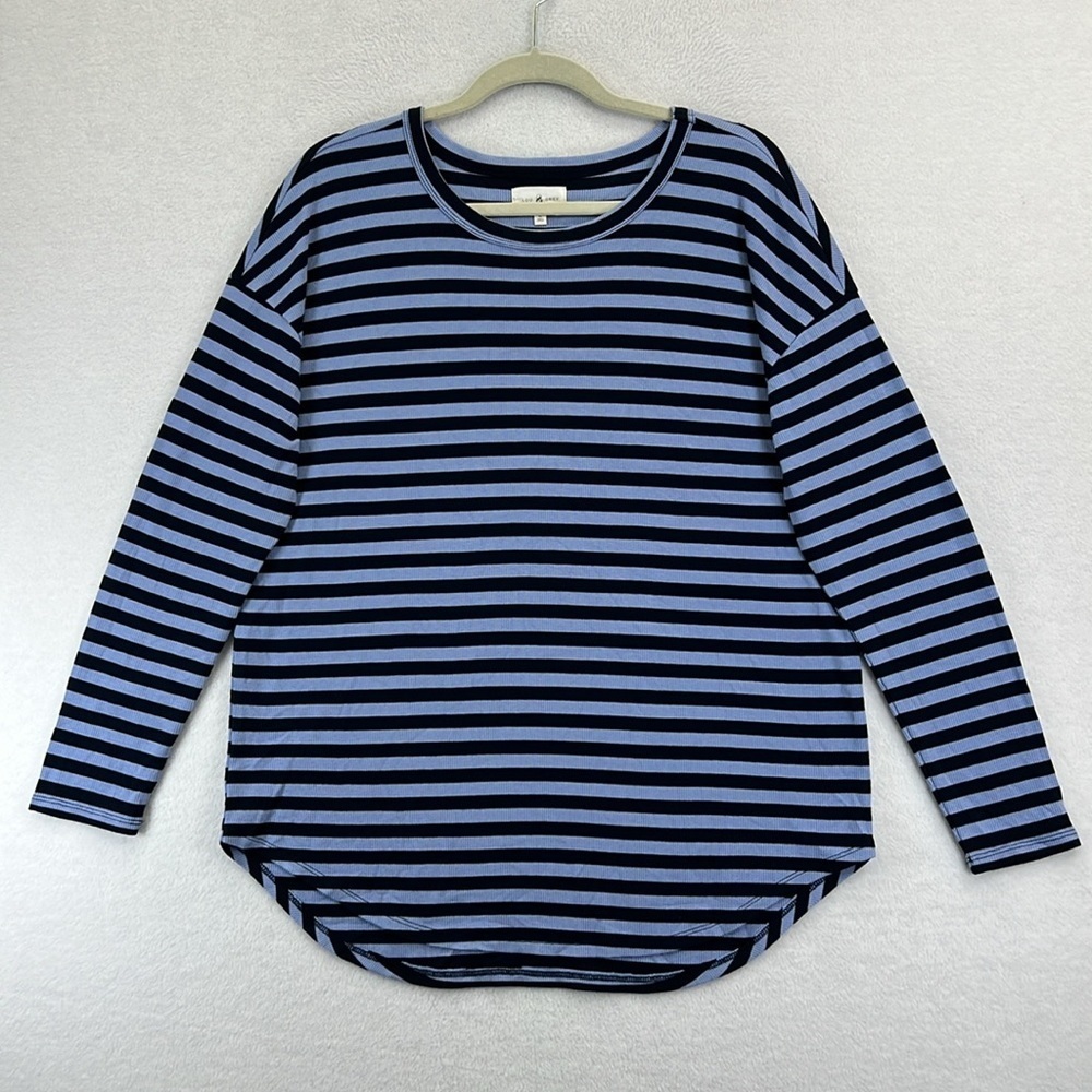 Lou & Gray Womens Top Sz L Blue Striped Rayon Blend Knit Scoop Neck Long Sleeves